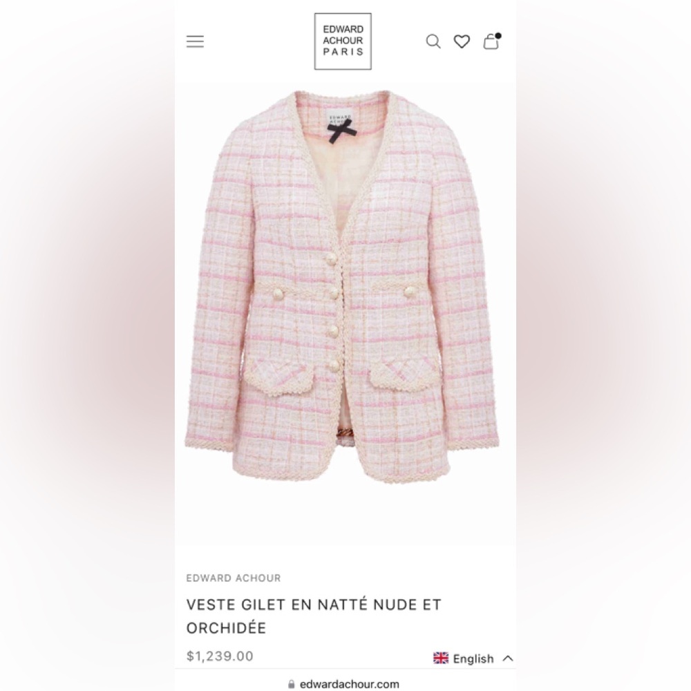 Edward Achour Paris VESTE GILET EN NATTÉ NUDE ET ORCHIDÉE - Picture 1 of 1